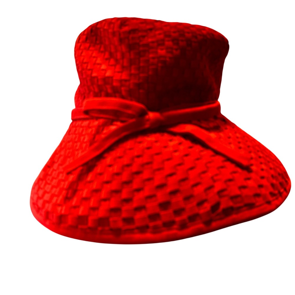 Vintage Eric Javits Red Woven Bucket Hat Water-Repellent Plaid Lined Packable
